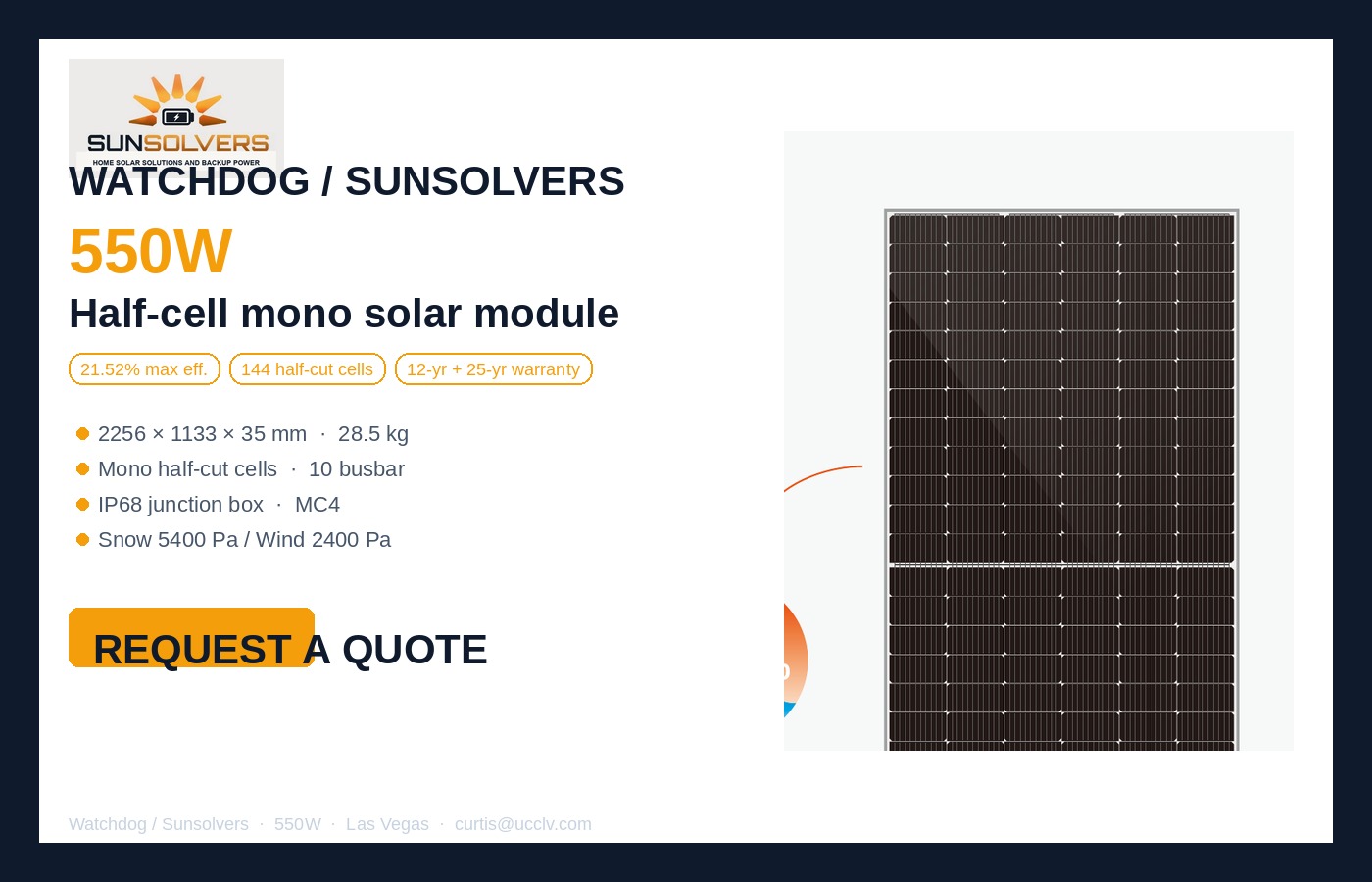 Watchdog / Sunsolvers 550W half-cell mono solar panel